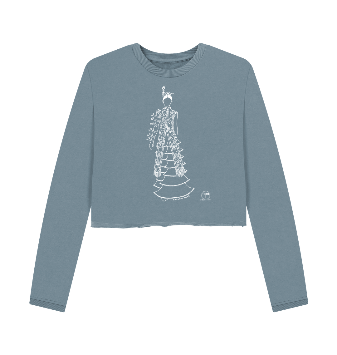 Stone Blue Printed Boxy Jumpers Front