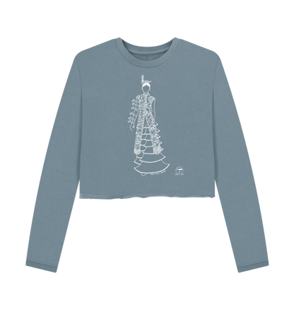 Stone Blue Printed Boxy Jumpers Front