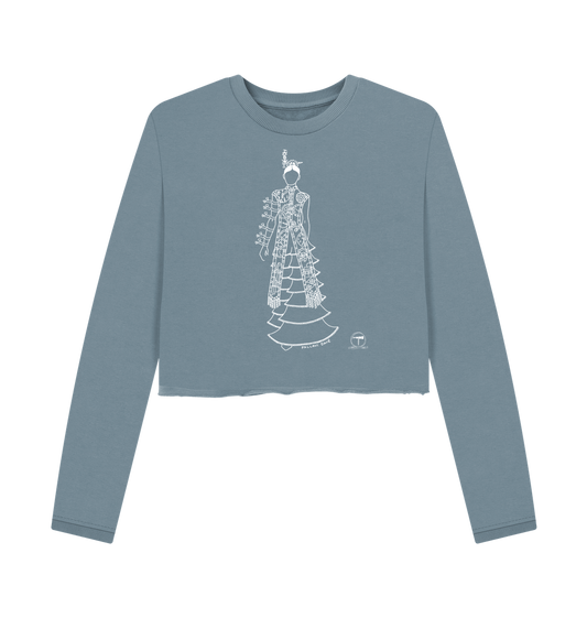 Stone Blue Printed Boxy Jumpers Front