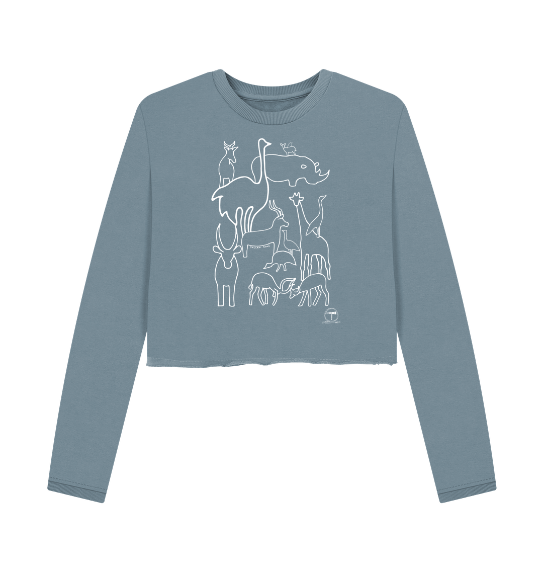 Stone Blue Printed Boxy Jumpers Front