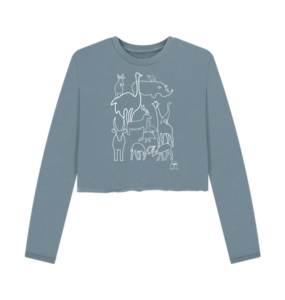 Stone Blue Printed Boxy Jumpers Front