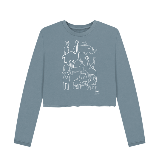 Stone Blue Printed Boxy Jumpers Front